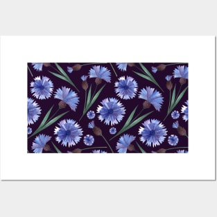 Botanical Floral Seamless pattern -cornflowers Posters and Art